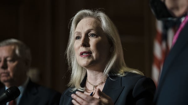 Sen. Kirsten Gillibrand (D-NY) during a news conference following the passage of the Ending Forced Arbitration of Sexual Assault and Sexual Harassment Act on Capitol Hill on Feb. 10, 2022 in Washington, D.C.